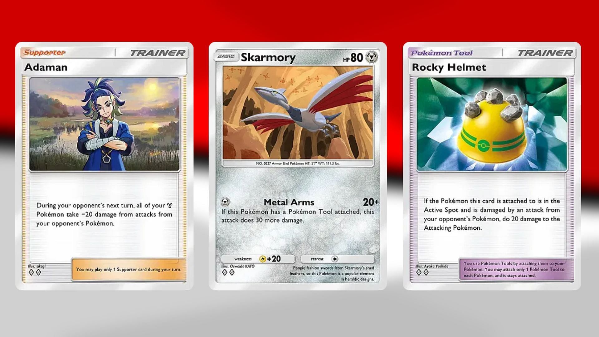 Adaman, Skarmory, and Rocky Helmet in PTCGP (Image via TPC)
